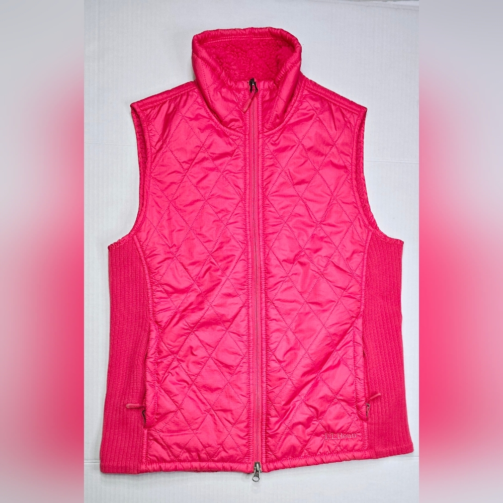 LL Bean Fleece Lined Quilted Vest Size S Zip Up Stretch